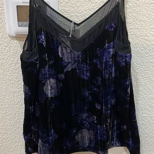 NWT. Lucky Brand Black Floral Velvet Camisole